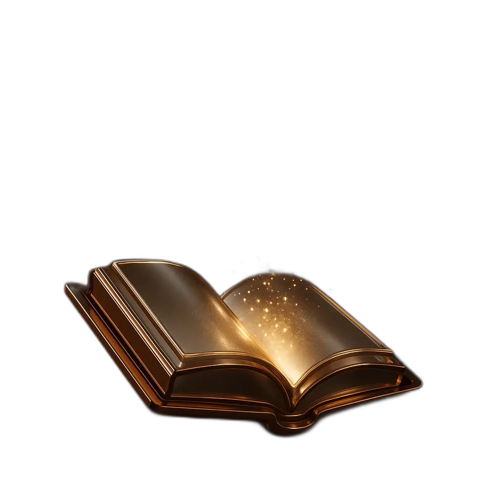 Aufgeschlagenes Buch aus Bronze, aus dem Licht aufsteigt: Bild für Wissen und Befähigung