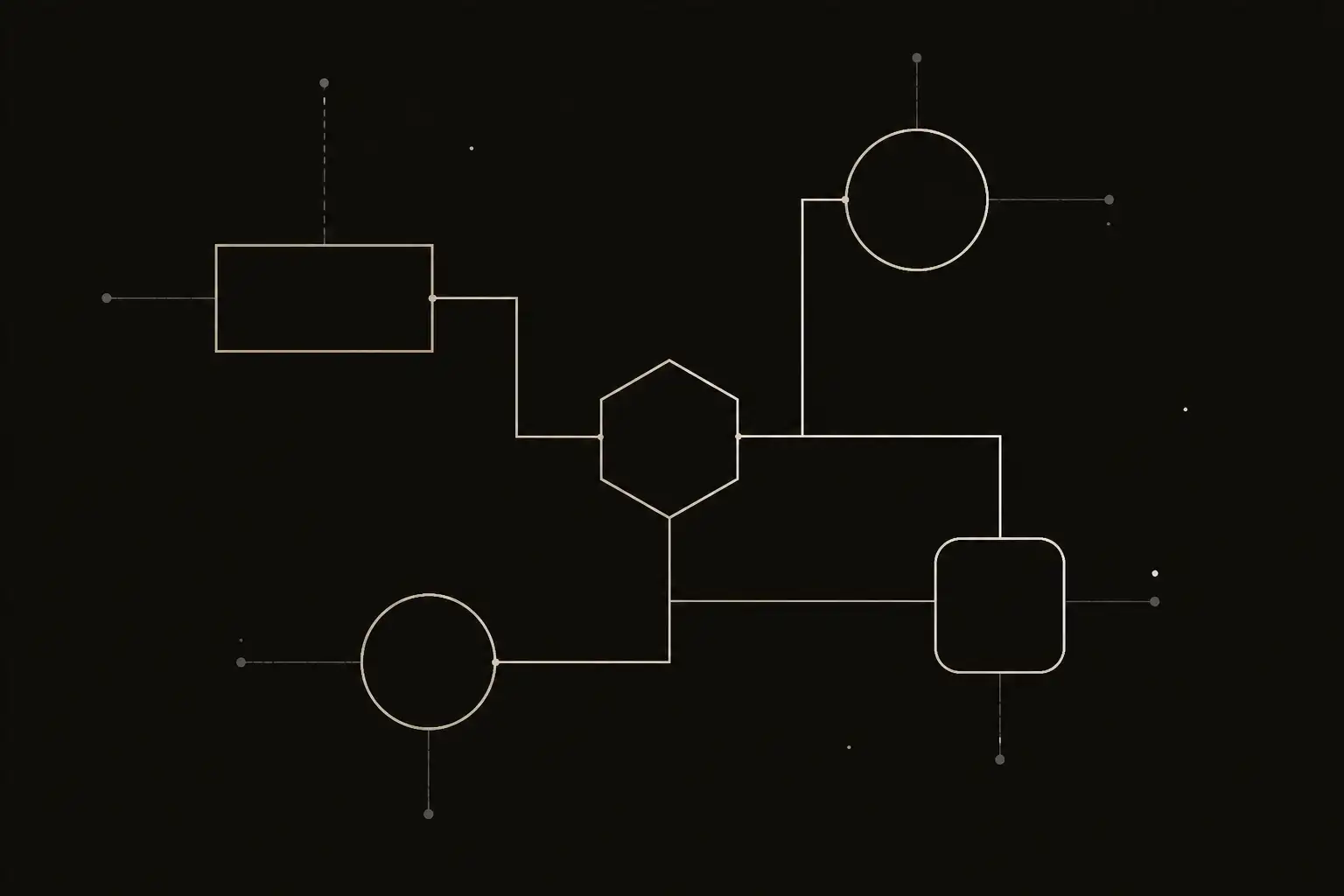 Diagram of connected system components around a central node: motif of the industries page